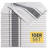 Loco Bird 10er Set Geschirrtücher aus Baumwolle - 50x70cm grau weiß gestreift - Premium Küchenhandtücher - Trockentücher zum Abtrocknen