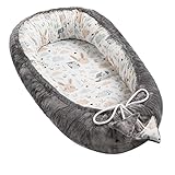 Solvera_Ltd Babynest 2seitig Kokon MINKY+100% Baumwolle Babybett Nestchen für Neugeborene Kuschelnest Weiches und sicheres Baby-Reisebett (50x90) (Plüsch Grau/Wald)