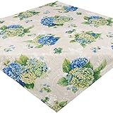 Tischdecke Leinen 100x100 cm Blaue Hortensie Mitteldecke Decke Leinendecke Leinentischdecke Blumen