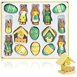 com-four® 15-teiliges Set Holzfiguren Ostern - Osterschmuck aus Holz - Holzfiguren für den Osterstrauch zum Anhängen (15 Anhänger bunt)