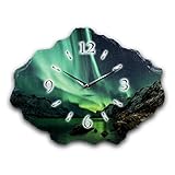 Kreative Feder Polarlicht Luxus Designer Wanduhr Funkuhr aus Schiefer *Made in Germany leise ohne Ticken WS221FL