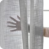 Topfinel 2 Stücke Leinen Gardinen mit Ösen Voile Vorhang Halbtransparent Gardinen Wohnzimmer Modern Vorhänge Leinen 140x240cm Grau