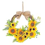 Künstlicher Blumenkranz Sommer Türkranz - Kunstblumen Sonnenblumen Kranz für Sommer Frühling Ganzjährig Deko, Sommerkranz Willkommenszeichen für Haustür Zuhause Bienenfestival Dekor (Stil B)
