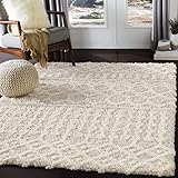 Surya Dubai Shaggy Berber Teppich - Flauschiger Teppich für Wohnzimmer, Esszimmer, Schlafzimmer, Abstrakter Langflor Hochflor Teppich Weiss flauschig & pflegeleicht - Teppich groß 130x170cm in Beige