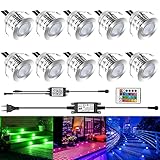 LEDMO RGB LED Bodeneinbauleuchte 10 Stück Aussen Terrassen Einbaustrahler LED Wasserdicht IP67 Bodeneinbaustrahler Aussen Wasserdicht 12V Netzteil mini Einbauspots Terrassenbeleuchtung für außen/Innen
