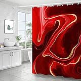 Duschvorhang 120x200 roter Abstrakter Marmor Duschrollo Stoff Polyester Wasserdicht Anti Schimmel mit 12 Haken, Badevorhang für Badezimmer