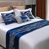 Morbuy Chinesischer Stil Hotel Bettläufer Schals Weiche Bettwäsche Schal Bettlaufer Bettschal Bettschwanz Handtuch Dekoration Für Einzel Queen King Size Bett Flagge (45x210cm für 150cm Bett,Blau)