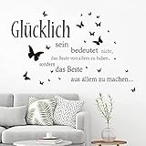 wondever Wandtattoo Sprüche Glücklich Wandaufkleber Zitate Inspirierende Schwarze Wandsticker Wanddeko für Schlafzimmer Wohnzimmer