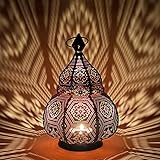 Orientalische Laterne aus Metall Maha Schwarz 28cm | orientalisches Marokkanisches Windlicht Gartenwindlicht | Marokkanische Metalllaterne für draußen als Gartenlaterne, oder Innen als Tischlaterne