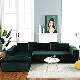 Samt Sofabezug L Form Stretch Stoff Sofa üBerzug Rutschfester Sofa Cover Relaxsessel Ecksofa Kombination Couch üBerzug MöBelschutz Couchbezug FüR Katzenpfote(ＡＡ（130-160cm）+BB（220-280cm）,Green)