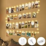 LED Foto Lichterkette Klammern mit Timer, 5M Kupferdraht 50LED Fotoclips Lichterkette Bilder mit 30 Klammern für Fotos Wand Batteriebetriebene Lichterketten für Zimmer Wohnzimmer Hochzeiten Party Deko