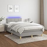 LAPOOH Boxspringbett mit Matratze & LED, Bett, Polsterbett, Bettgestelle, Schlafbett, Box Spring Bed,Bettrahmen, Bedframe, Jugendbett, Hellgrau 120x200 cm Stoff