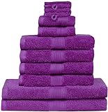GREEN MARK Textilien 10 TLG. FROTTIER Handtuch-Set mit verschiedenen Größen 4X Handtücher, 2X Duschtücher, 2X Gästetücher, 2X Waschhandschuhe | Farbe: Lila | Premium Qualität