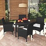 Tidyard 5-TLG. Polyrattan Gartenmöbel Set Sitzgruppe Rattan Gartenset Garten Essgruppe mit Kissen Sitzgarnitur Set Balkonmöbel Set Gartengarnitur Gartentisch Gartenstuhl Sessel Schwarz Poly Rattan