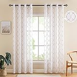 MIULEE 2er Set Voile Marokko Vorhang Sheer mit Ösen Transparente Optik Gardine Ösenschal Wohnzimmer Fensterschal Luftig Lichtdurchlässig Dekoschal für Schlafzimmer, 245 x 140cm (H X B), Grauer Kaffee