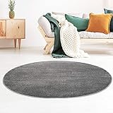 Taracarpet Kurzflor-Designer Uni Teppich extra weich fürs Wohnzimmer, Schlafzimmer, Esszimmer oder Kinderzimmer Gala dunkel-grau 150x150 cm rund