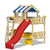 Wickey Etagenbett Crazy Circus Kinderbett Hochbett mit Rutsche, Dach und Lattenboden, Blaue Plane + rote Rutsche, 90x200 cm