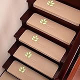 10 Stück Selbstklebende Massivholz Treppenstufenmatten Für Den Haushalt,Innen-Treppenläufer-Teppich Für ältere Menschen Und Haustiere,rutschfeste DIY-Stufenschutz(Size:22*9+1.7in,Color:Khaki style 2)