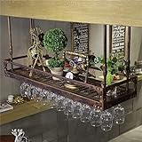 Decken-Weinregale, kopfüber hängender Weinglashalter, an der Wand montierte Weinflaschenregale, Bartheke, hängender Stielglas-Becherhalter, Vintage-Bronze (Größe: 100 x 35 cm (39 x 14 Zoll))