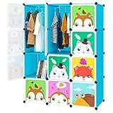 BRIAN & DANY Erweiterbares Kinderregal Kinder Kleiderschrank Stufenregal Bücherregal mit Türen & 2 Aufhängern, tiefere Fächer als normal (45 cm vs. 35 cm), 110 x 47 x 147 cm Blau