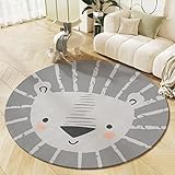 KiKom Cartoon Lion Runder Teppich Wohnzimmer Teppich Kind Teppich Kinder Krabbeln Teppich Rutschfester Teppich Schlafzimmer Teppich 1PC (Grau, 100cm)