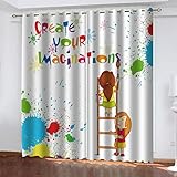 Hundnsney Vorhänge Wohnzimmer Modern Blickdicht 2Er Set 3D Cartoon-Farbkritzel Muster Schlaufenschal Verdunkelungsvorhang Vorhänge Lärmminderung Gardinen Fensterdekoration 240X270cm(HxB)