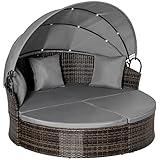 Outsunny Polyrattan Sonneninsel mit faltbarem Sonnendach Lounge Sonnenliege Gartenliege Garnitur Gartenset Grau 171 x 180 x 155 cm