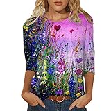 T Shirt Mit Foto Damen-T-Shirts mit DREI Vierteln, Frühling, Sommer, modisch, lässig, Rundhalsausschnitt, Bequeme Hemden Tiefer Ausschnitt Damen Top