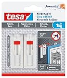 tesa Verstellbarer Klebenagel (für Tapeten und Putz 1 kg, Höhenverstellbarer, selbstklebender Wandnagel, bis zu 1 kg Halteleistung pro Nagel) 2x 1,0kg, 2er Pack