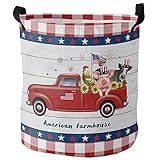 Wäschekörbe Unabhängigkeitstag-Tier-Lkw-Büffel-Plaid-Holz Wäschetruhe Mit Griffen Laundry Hamper Freistehende Wäschetonne Für Waschküche Spielzeug Bad,40X50Cm