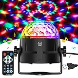 Discokugel, 360° Rotierende Musik Activated Discolicht LED Party Lampe mit Fernbedienung- 3W RGB Dynamisch Disco Lichteffekte, 4M/13ft USB,Partylicht ür Party/Weihnachten/Halloween/Kinder/Hochzeit