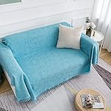 Homxi Sofa Überzug 1 Sitzer,Sofahusse Universel Einfarbig mit Raute Sofa Überwürfe Baumwolle Sofa-Handtuch Blau Sofa Überzug Decke 90x90CM