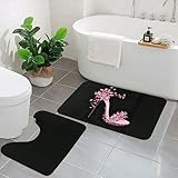 BAFAFA Rosa Blumenschuhe bedruckt Badezimmerteppich Badematten Set 2 Stück weiche Flanell Duschmatten rutschfeste Badteppich U-förmige WC-Matte für Badezimmer Badewanne Dusche