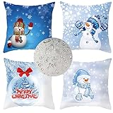 Wasserdichte Kissenbezug 90 x 90 cm 4 Stück Weihnachten Dekorative Outdoor Kissen Wasserfest Atmungsaktiv Schneemann Kissenbezug Werden für Sofakissen Garten Deko Schlafzimmer Couchkissen Z-7070