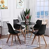 H.J WeDoo Tisch und Stühle Set, Essgruppe Schwarz Tisch mit 4 Schwarzer Stühlen für Esszimmer Küche Wohnzimmer