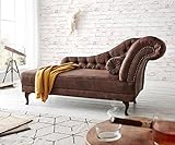 DELIFE Chaiselongue Patsy Braun 185x75 cm Vintage Optik Chesterfield mit Kissen Recamiere