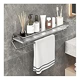 Duschregal Badezimmer-Glasregal mit Handtuchstange, Aluminium, gehärtetes Glas, Badezimmer-Wandregal, 19,6 Zoll, Wandhalterung, Handtuchhalter, rechteckig, Aufbewahrungs-Organizer, grau Badezimmer Reg