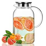 PARACITY Wasserkaraffe 1.8 Liter, Glaskaraffe mit Deckel, Heiße und kalte Glas Karaffe mit Griffen, Leicht zu reinigender wasserkrug Für Eistee, Saft, Limonade, Kaffee und Milch