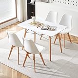 FURNITABLE Essgruppe 5-teilig | Küchentisch-Set | Esszimmertisch mit Stühlen | Esszimmergruppe für Esszimmer Küche Wohnzimmer | Weißer Esstisch & 4 Weißer Stühlen