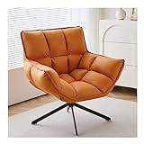 SFXYOYBT Sessel Drehbar Wohnzimmer，Mid Century Moderner Drehakzent Stuhl Mit Metallbeinen, Kunstleder Gepolsterter Schreibtisch Stuhl Keine Räder, Armstühle Für Wohnzimmer(Color:Orange)