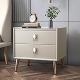 WOLWES Nachttische, Beistelltisch mit Schublade, Nachttisch Holz, Nachttisch Modern, Nachttisch aus Leder – für Schlafzimmer (Color : Beige, Size : L-45CM/17.7IN)