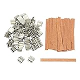 Holzkerzendochte mit Ständerhalter für handgefertigte DIY-Bastelarbeiten 13 x 130 mm (50 Sets) Kerzenständer Glasaufsatz (Beige, G)