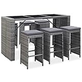 BULANED 7-TLG. Gartenbar-Set mit Auflagen, Gartenset Tisch Und Stühle, Balkon Möbel Für Kleinen Balkon, Terrassenmöbel, Balkonset, Balkonmöbel, Möbelsets, Poly Rattan Grau
