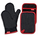 Coziselect Topflappen Handschuhe, Hitzebeständige Topfhandschuhe und Ofenhandschuhe Set, Silikon Anti-Rutsch Design, Geeignet für Kochen, Backen, Grillen, Schwarz