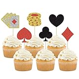 Gyufise Cupcake-Topper mit Casino-Motiv, Las Vegas, Kuchendekorationen, Glitzer, Spielkarte, Zahnstocher, Obst, Essen, Geburtstagsparty, 24 Stück