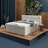 INNOCENT® - P8 | Boxspringbett 200x220 in Velvet Samt Beige/Creme V02 | Gel & Visco 7cm Topper | 7-Zonen Taschenfederkern | H3 / H4 Härtegrad | HB01| Boxbett