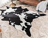 Größerer Teppich mit Kuh-Druck, Schwarz und Weiß, Kunstleder, Teppich, Tiermotiv, 158 x 220 cm/1,6 x 2,2 m