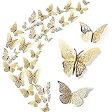 WandSticker4U®- 36er 3D SCHMETTERLINGE Deko GOLD metallic I Papier Schmetterling für Wohnzimmer Kinder-zimmer Mädchen Küche Fenster Möbel Hochzeit Party Wand-Tisch-Deko Geschenke