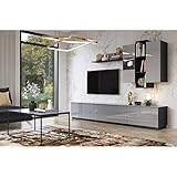 Lomadox Wohnwand modern grau mit LED Beleuchtung und Glasfronten, B/H/T: ca. 280/195/48 cm