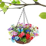 FokCalgary Hängende Blumenkörbe für draußen,Hängender Gänseblümchenkorb-Blumentopf | Hängender Korb-Pflanzgefäß mit künstlichen Blumen für Heimdekoration, Outdoor-Indoor-Gartenhof